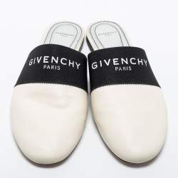 Givenchy Black/White Leather and Fabric Bedford Flat Mules Size 41