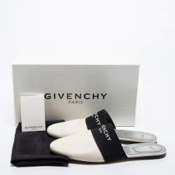 Givenchy Black/White Leather and Fabric Bedford Flat Mules Size 41
