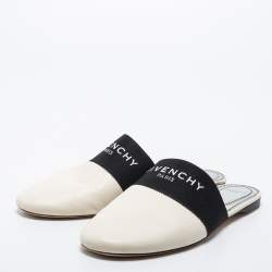 Givenchy Black/White Leather and Fabric Bedford Flat Mules Size 41