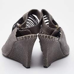 Givenchy Grey Python Embossed Leather Wedge Ankle Strap Sandals Size 37.5