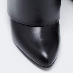 Pre Owned Givenchy Black Leather Shark Lock Wedge Knee High Boots Size 38