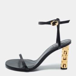 Givenchy Black Leather G Cube Heel Ankle Strap Sandals Size 39