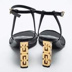 Givenchy Black Leather G Cube Heel Ankle Strap Sandals Size 39
