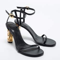 Givenchy Black Leather G Cube Heel Ankle Strap Sandals Size 39