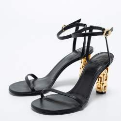 Givenchy Black Leather G Cube Heel Ankle Strap Sandals Size 39