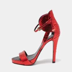 Givenchy Metallic Red Python Leather Ankle Strap Sandals Size 39
