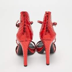 Givenchy Metallic Red Python Leather Ankle Strap Sandals Size 39