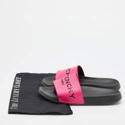 Pre Owned Givenchy Pink/Black Leather and Rubber Logo Flat Slides Size 38