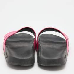 Pre Owned Givenchy Pink/Black Leather and Rubber Logo Flat Slides Size 38