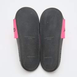 Pre Owned Givenchy Pink/Black Leather and Rubber Logo Flat Slides Size 38
