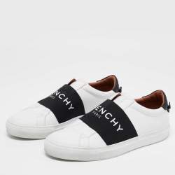 Pre Owned Givenchy White/Black Leather Urban Street Logo Slip On Sneakers Size 40