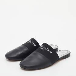 Pre Owned Givenchy Black Leather Bedford Flat Mules Size 38