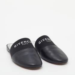 Pre Owned Givenchy Black Leather Bedford Flat Mules Size 38