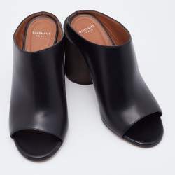 Givenchy Black Leather Block Heel Slide Sandals Size 36.5