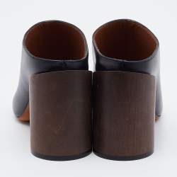 Givenchy Black Leather Block Heel Slide Sandals Size 36.5