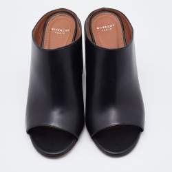 Givenchy Black Leather Block Heel Slide Sandals Size 36.5