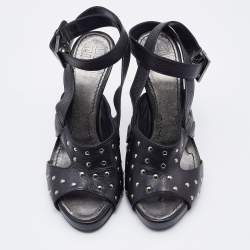 Givenchy Black Leather Studded Ankle Strap Sandals Size 37