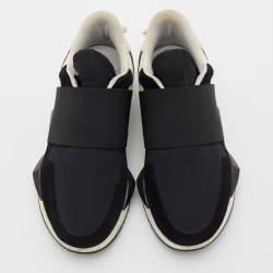 Pre Owned Givenchy Black Leather and Neoprene Trainer Slip On Sneakers Size 35