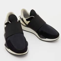 Pre Owned Givenchy Black Leather and Neoprene Trainer Slip On Sneakers Size 35