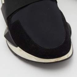 Pre Owned Givenchy Black Leather and Neoprene Trainer Slip On Sneakers Size 35