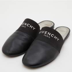 Pre Owned Givenchy Black Leather and Stretch Band Bedford Flat Mules Size 39