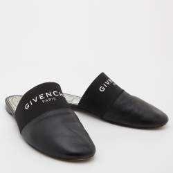 Pre Owned Givenchy Black Leather and Stretch Band Bedford Flat Mules Size 39