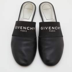 Pre Owned Givenchy Black Leather and Stretch Band Bedford Flat Mules Size 39