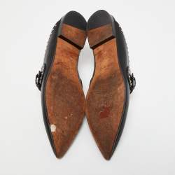 Pre Owned Givenchy Black Studded Leather Buckle Logo Detail Flat Mules Size 36