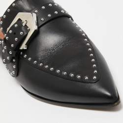 Pre Owned Givenchy Black Studded Leather Buckle Logo Detail Flat Mules Size 36