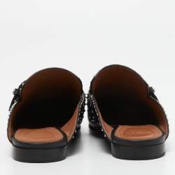 Pre Owned Givenchy Black Studded Leather Buckle Logo Detail Flat Mules Size 36