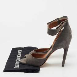 Givenchy Grey Suede Shark Tooth Lock Ankle Strap Sandals Size 37.5