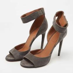 Givenchy Grey Suede Shark Tooth Lock Ankle Strap Sandals Size 37.5