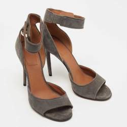 Givenchy Grey Suede Shark Tooth Lock Ankle Strap Sandals Size 37.5