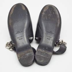 Pre Owned Givenchy Black Leather G-Chain Slingback Flat Mules Size 37.5