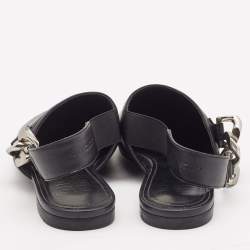 Pre Owned Givenchy Black Leather G-Chain Slingback Flat Mules Size 37.5