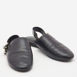 Pre Owned Givenchy Black Leather G-Chain Slingback Flat Mules Size 37.5