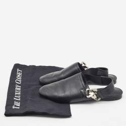 Pre Owned Givenchy Black Leather G-Chain Slingback Flat Mules Size 37.5