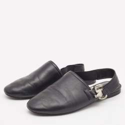 Pre Owned Givenchy Black Leather G-Chain Slingback Flat Mules Size 37.5