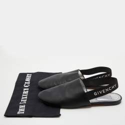 Pre Owned Givenchy Black Leather Rivington Logo Slingback Flats Size 39