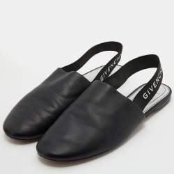 Pre Owned Givenchy Black Leather Rivington Logo Slingback Flats Size 39