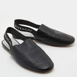Pre Owned Givenchy Black Leather Rivington Logo Slingback Flats Size 39