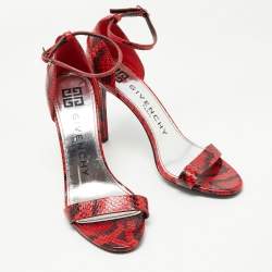 Givenchy Red/Black Python Embossed Leather Ankle Strap Sandals Size 40