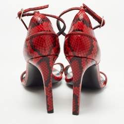Givenchy Red/Black Python Embossed Leather Ankle Strap Sandals Size 40