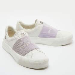 Pre Owned Givenchy White/Purple Leather City Sport Slip On Sneakers Size 37