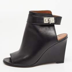 Givenchy Black Leather Shark Lock Peep Toe Booties Size 36