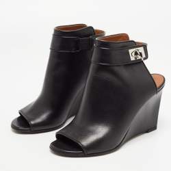Givenchy Black Leather Shark Lock Peep Toe Booties Size 36