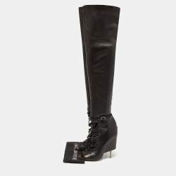 Givenchy Black Leather Lace Up Knee Length Boots Size 38