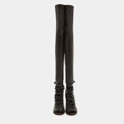 Givenchy Black Leather Lace Up Knee Length Boots Size 38