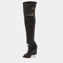 Givenchy Black Leather Lace Up Knee Length Boots Size 38