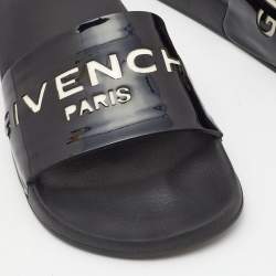Givenchy Black Patent Leather Logo Cut Out Slides Size 36